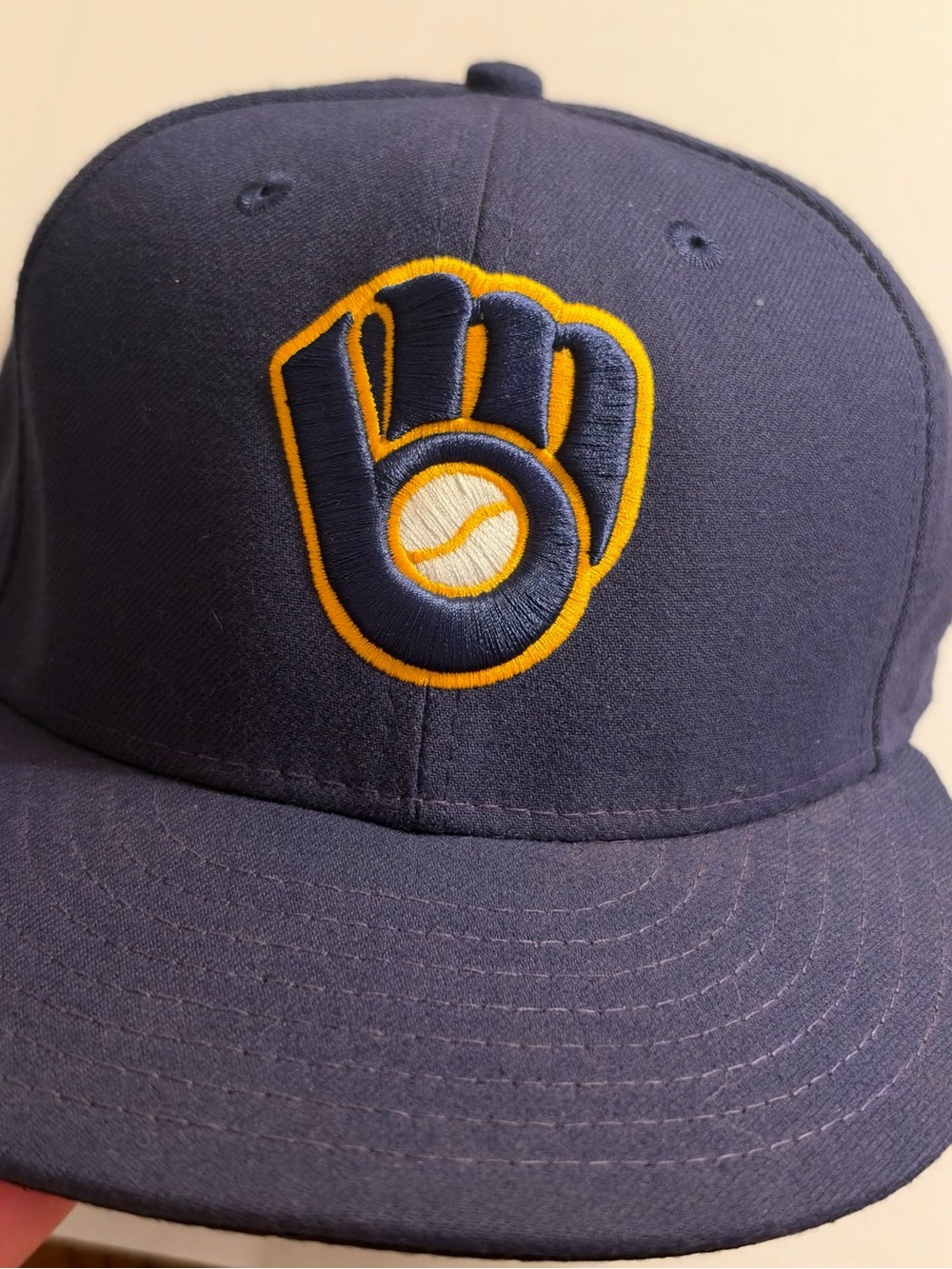 Navy Blue Embroidered Baseball Cap with Yellow Logo 7 1/8 size